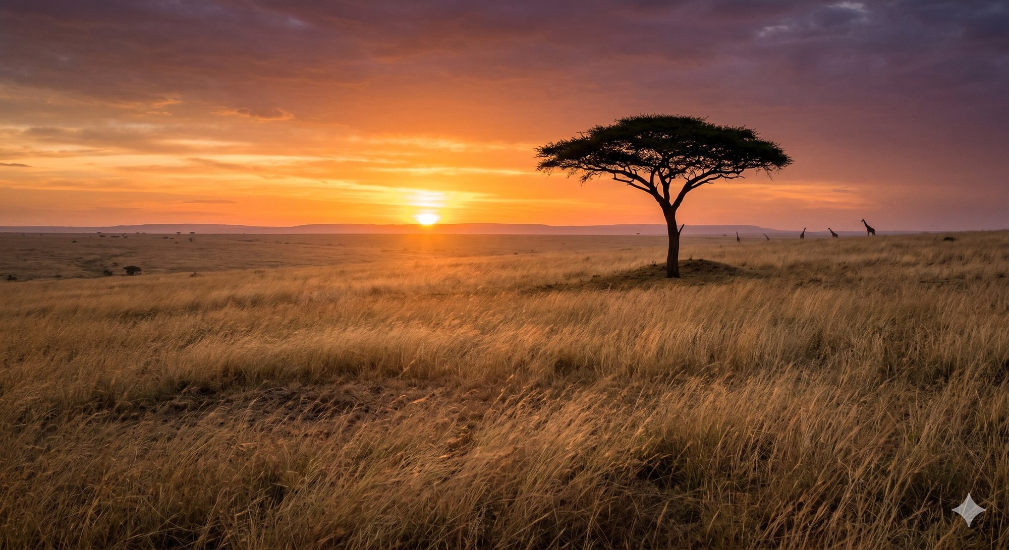 Lone acacia at sunset on the Serengeti, Tanzania